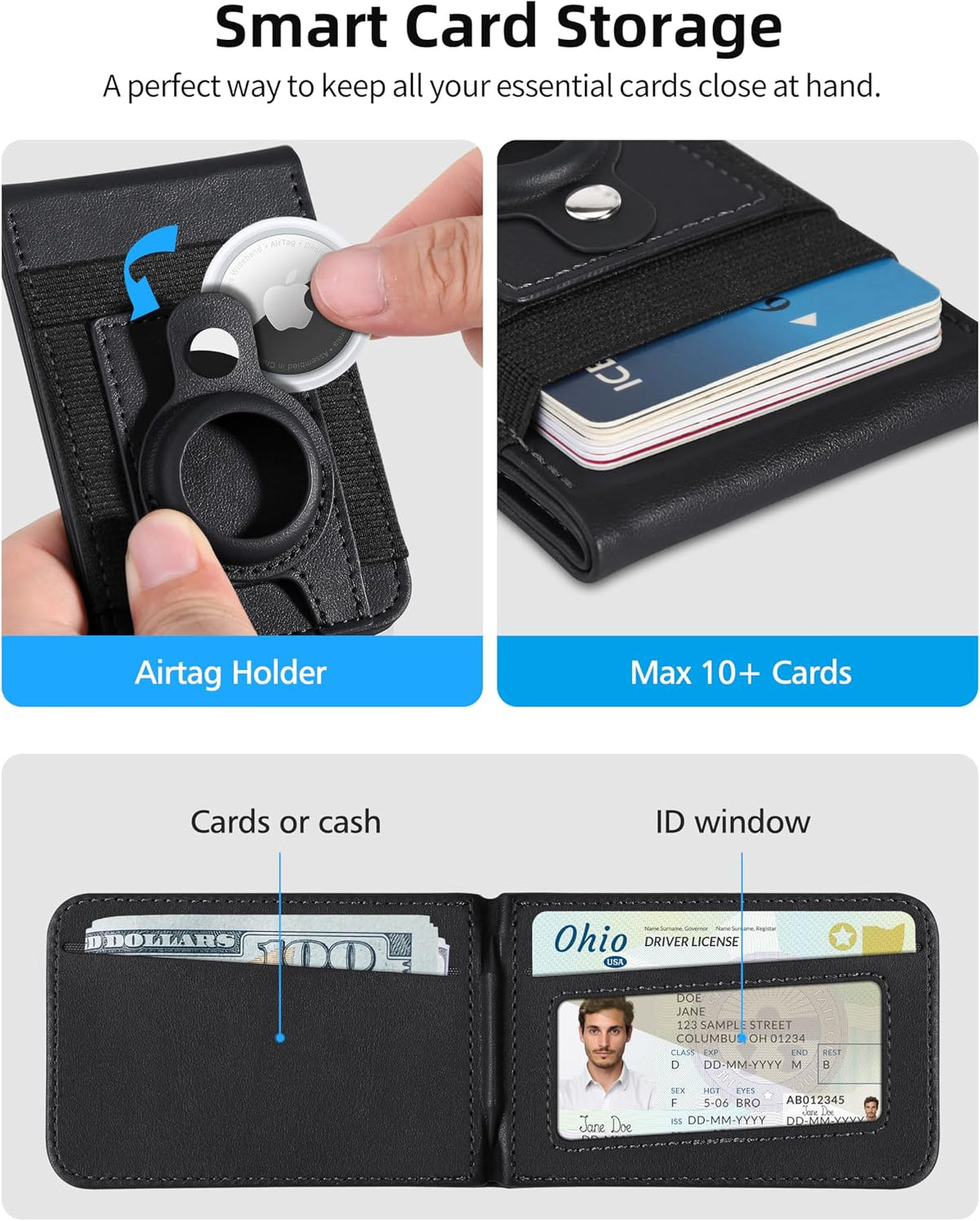 For Magsafe Wallet Stand with Airtag Holder, 10 Cards Holder, RFID Blocking