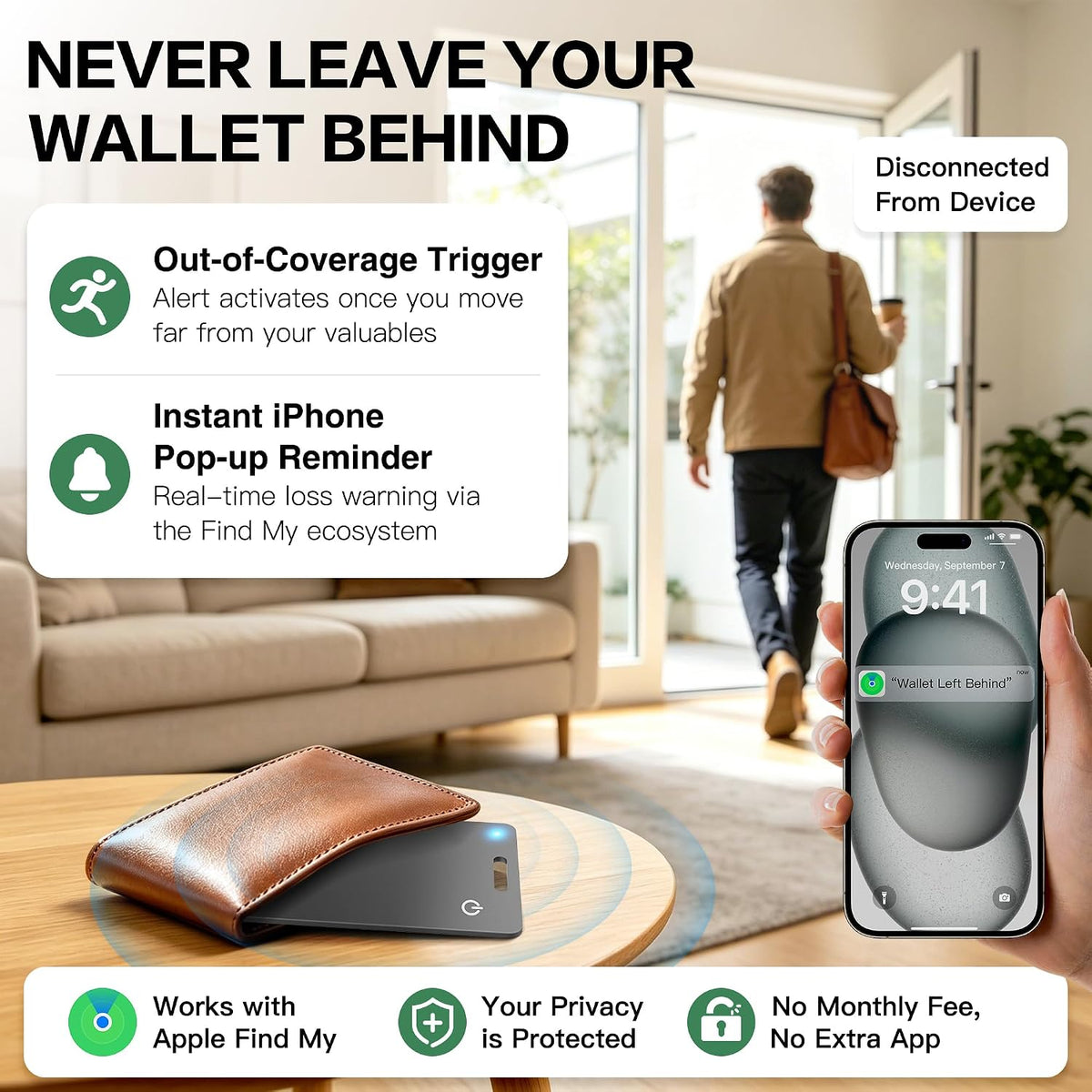 Wallet Tracker Card, Rechargeable, Works with Apple Find My