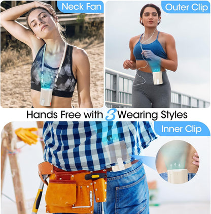 Heelkl 2026 AI Portable Fan Rechargeable, 4-Speed Strong Airflow, Personal Waist Fan with up to 25H of Working Time, Hands-Free Hanging Neck Fan, Wearable Belt Fan for Camping, Outdoor, Jobsite