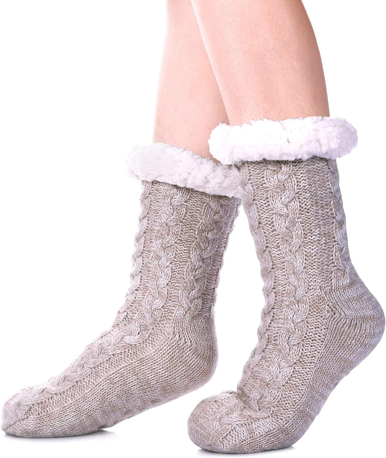 SDBING Women's Winter Super Soft Warm Cozy Fleece Lined Fuzzy Slipper Socks with Grippers