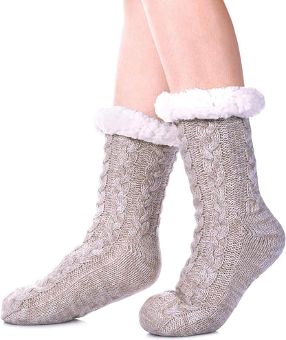 SDBING Women's Winter Super Soft Warm Cozy Fleece Lined Fuzzy Slipper Socks with Grippers
