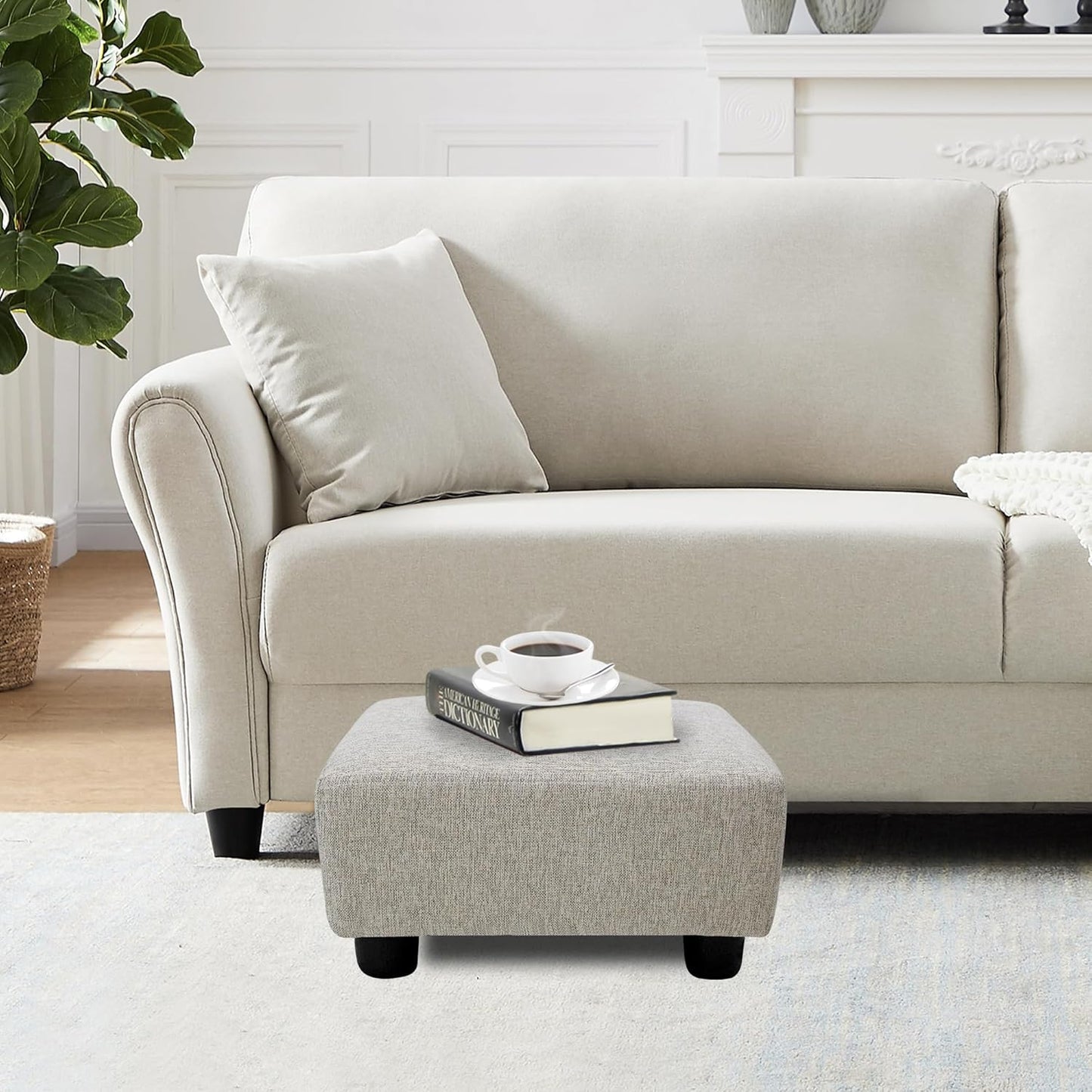 CAROLMADE Small Foot Stool Ottoman Footstool with Legs Under Desk Footrest for Living Room Bedroom and Office,Linen-Grey