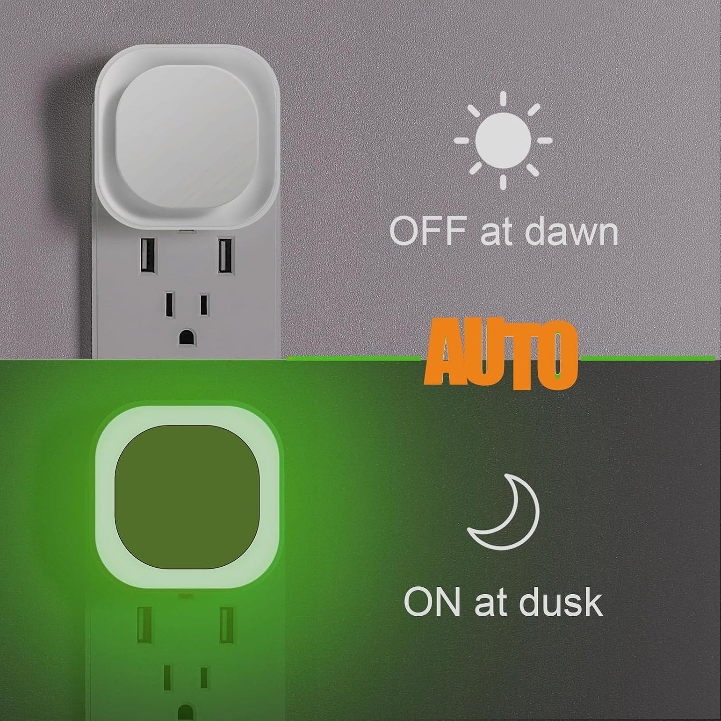 YUNLEX 2 Pack Amber Night Light, Dusk to Dawn Sensor, Warm Glare-Free Reflected Glow, 3-Level Dimmer, Auto On/Off, Plug-in LED Nightlight for Bedroom, Kids, Bathroom, Sleep, Baby Nursery, Toddler