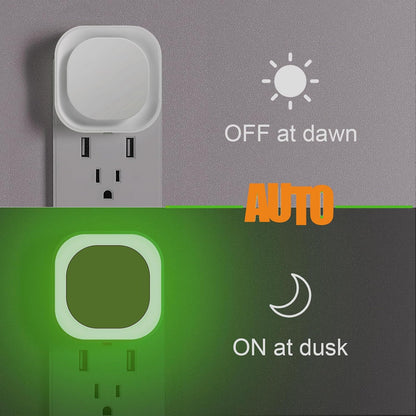 YUNLEX 2 Pack Amber Night Light, Dusk to Dawn Sensor, Warm Glare-Free Reflected Glow, 3-Level Dimmer, Auto On/Off, Plug-in LED Nightlight for Bedroom, Kids, Bathroom, Sleep, Baby Nursery, Toddler