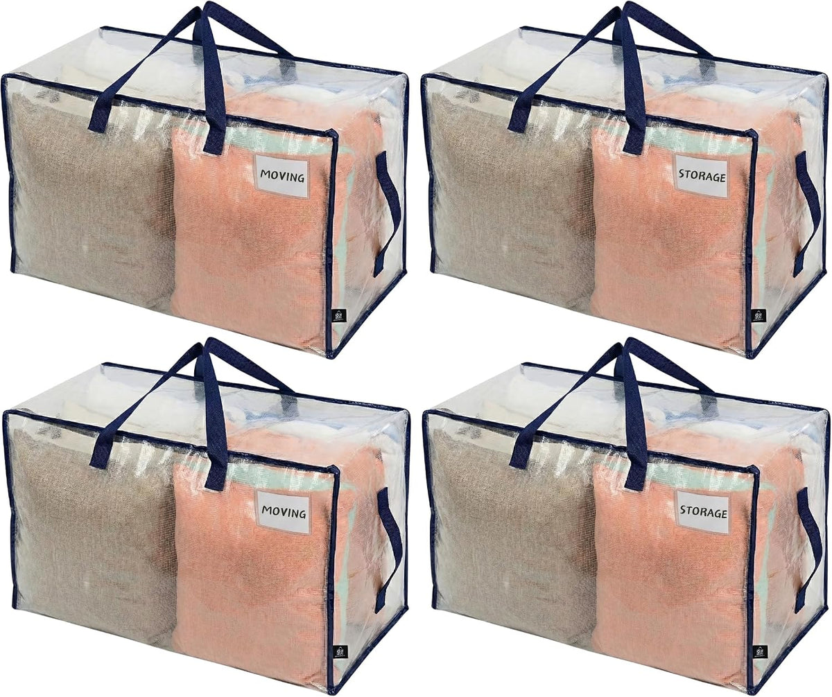 VENO Clear Extra Large Moving Bags & Storage Totes, Heavy Duty Organizer with Reinforced Handles & Strong Zippers for Clothes, College Dorm Essentials, Moving Supplies