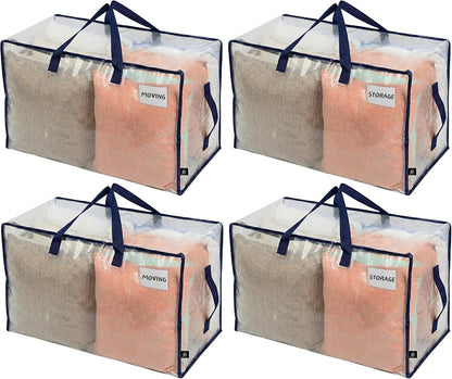 VENO Clear Extra Large Moving Bags & Storage Totes, Heavy Duty Organizer with Reinforced Handles & Strong Zippers for Clothes, College Dorm Essentials, Moving Supplies
