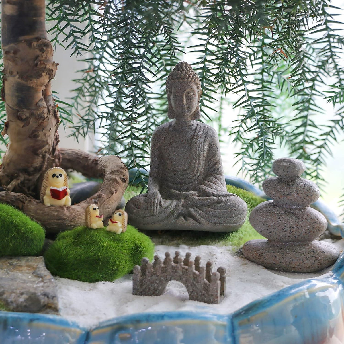 Meditation Zen Garden Accessories - Miniature Buddha Fairy Garden Kit Micro landscape Terrarium Kit DIY Japanese Mini Zen Garden Decor Chinese Potted Plant Culture Bonsai Decoration Bridge Pagoda