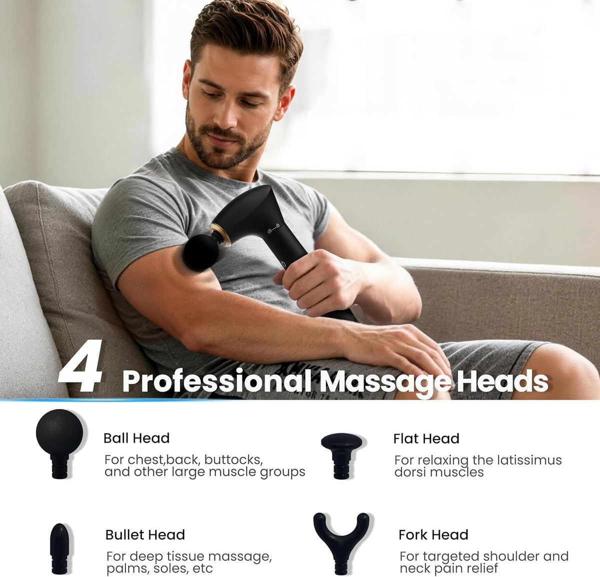 2-in-1 Detachable Massage Gun Deep Tissue with Extension Handle
