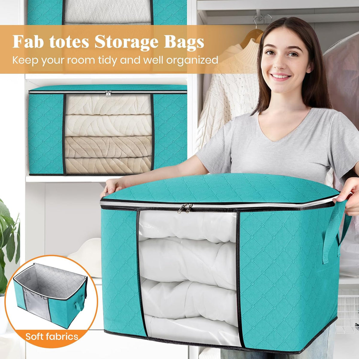 Fab totes Storage Bags for Clothes Blanket Storage Bins with Lids