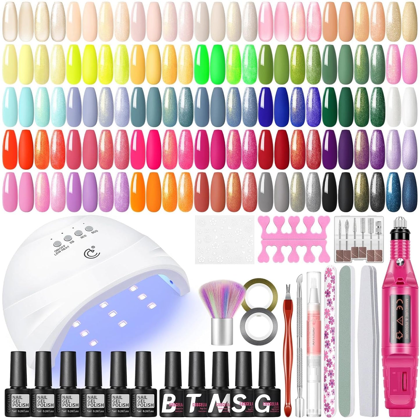 COSCELIA 53pcs Gel Nail Polish Kit with U V light and Drill Starter Kit 35 Colors Gel Nail Polish with 5pcs Top Base Coat Nail Art Professional Gel Manicure Kits Gifts for Women Teens Girls