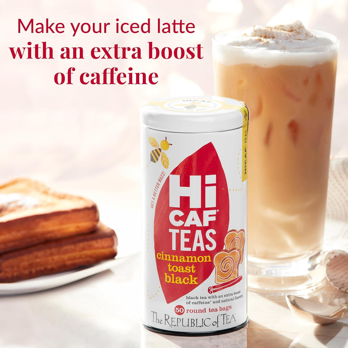 The Republic of Tea HiCAF Cinnamon Toast Black Tea, High Caffeine, 50 Count