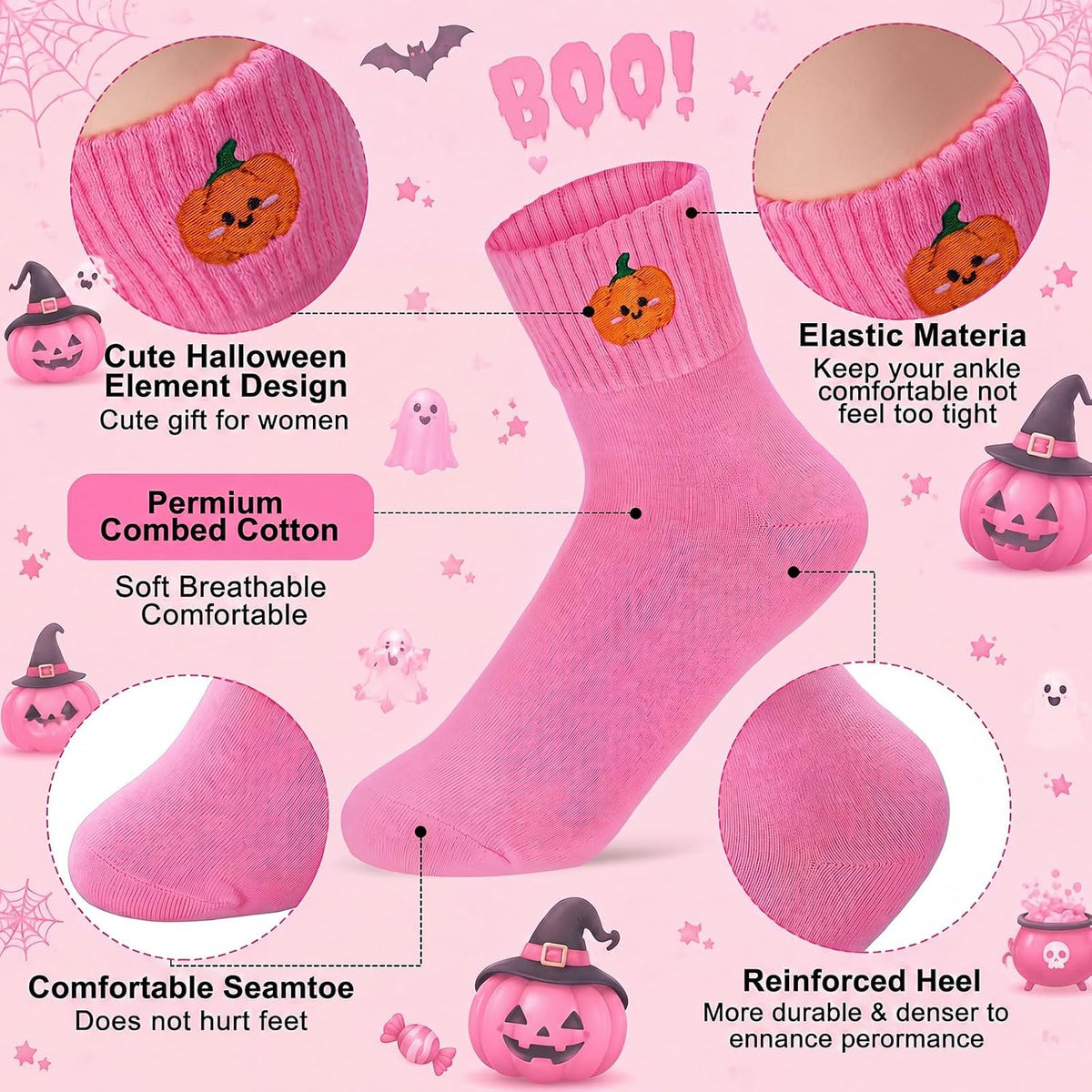 Eurzom 10 Pairs Socks Womens Crew Elastic Ankle Length Cotton Socks Aesthetic Cute Lightweight Low Cut Gifts for Women - Colors A