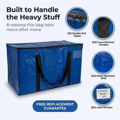ClearSpace Heavy Duty Moving Bags - Water Resistant Storage Bags with Backpack Straps, Zippers and Handles - Large Moving Boxes for College Dorm, Travel, Closet Organization -, Clear
