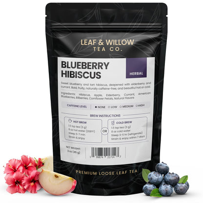 Leaf & Willow Blueberry Hibiscus Tea, Loose Leaf, Caffeine Free, Iced Tea