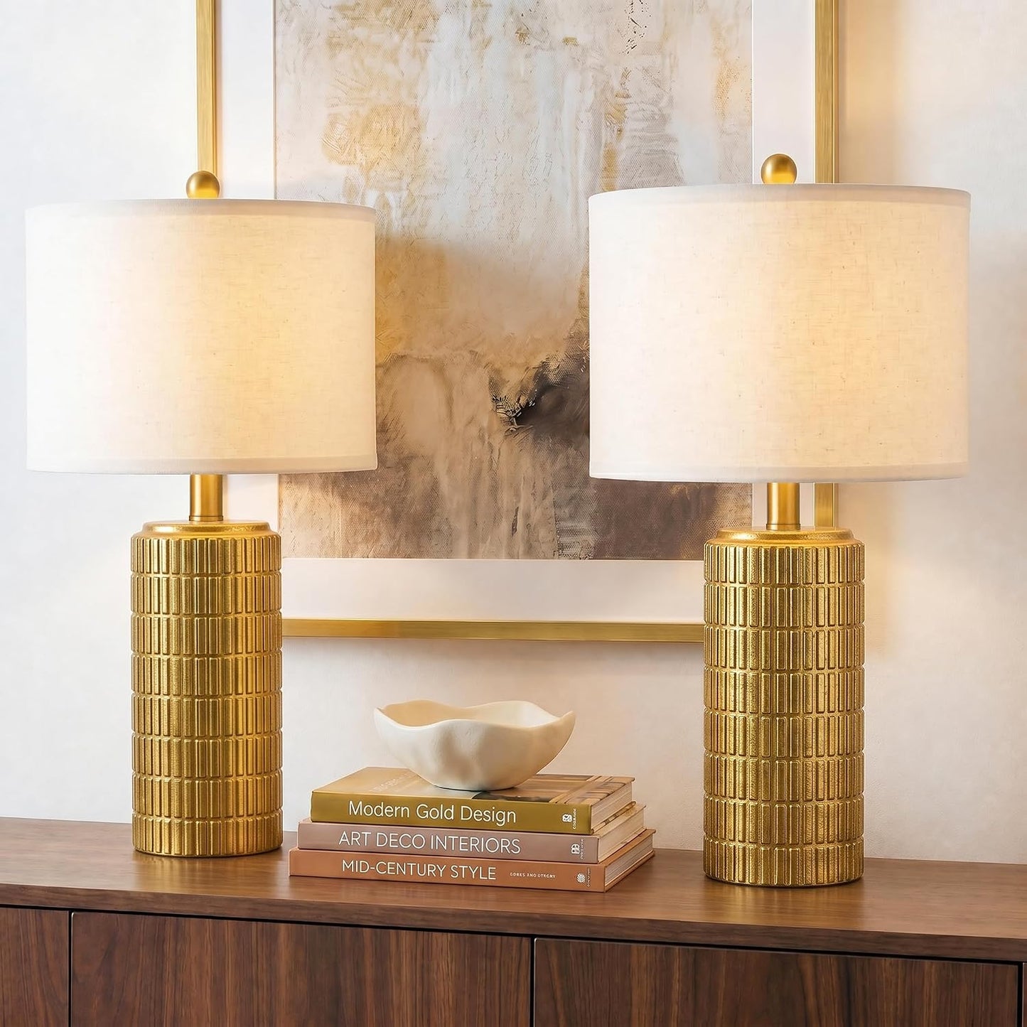 PoKat 23" Modern Ceramic Table Lamp Set of 2 for Living Room White Desk Lamps for Bedroom Farmhouse Bedside Nightstand Lamp House Warming Gifts New Home Decor End Table Lamps Gifts for Women Mom Beige