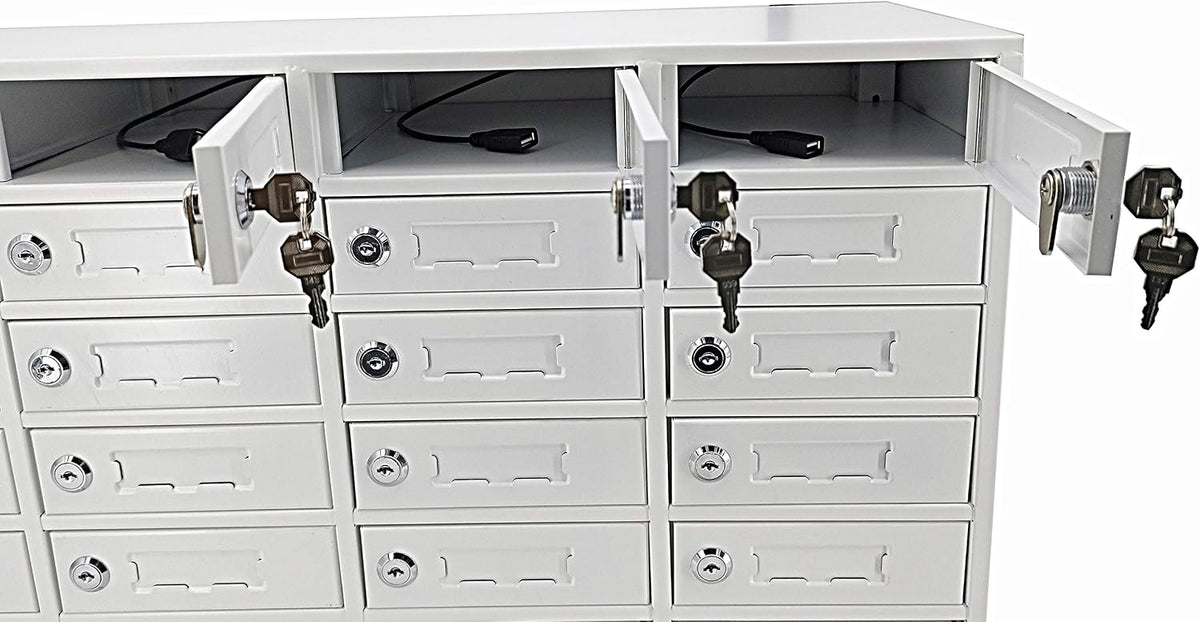 FixtureDisplays® 30-Slot Cell Phone Smartphone Charging Station Lockers Assignment Mail Slot Box USB Femal Ports in Each Slot Max 5 Watts Per Slot Output 15252-USB-NPF