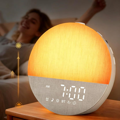 Sunrise Alarm Clock with Sounds Machine:Gentle Gradual Wake Up Light for Heavy Sleepers Relieve Anxiety Dimmable Clock with Bluetooth Memory for Bedroom - White Noise Machine with 30 Sleep Sounds