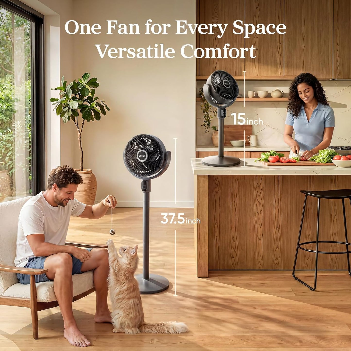 LEVOIT Standing Fan for Bedroom, 20dB Quiet Pedestal Fan for Sleep, 1024 CFM Ultra-High Airflow, 90° Oscillating Floor Fan, DC Motor, 5 Speeds, 12H Timer, Remote, for Home, Room, Office, White
