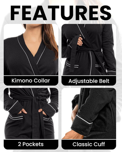 Cotton Blend Lightweight Waffle Robe for Women Knee-Length Soft Bathrobe