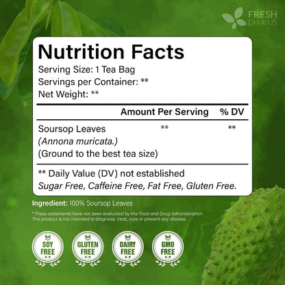 FreshDrinkUS, Premium Soursop Leaf Tea, 45 Count, Pure, Caffeine Free