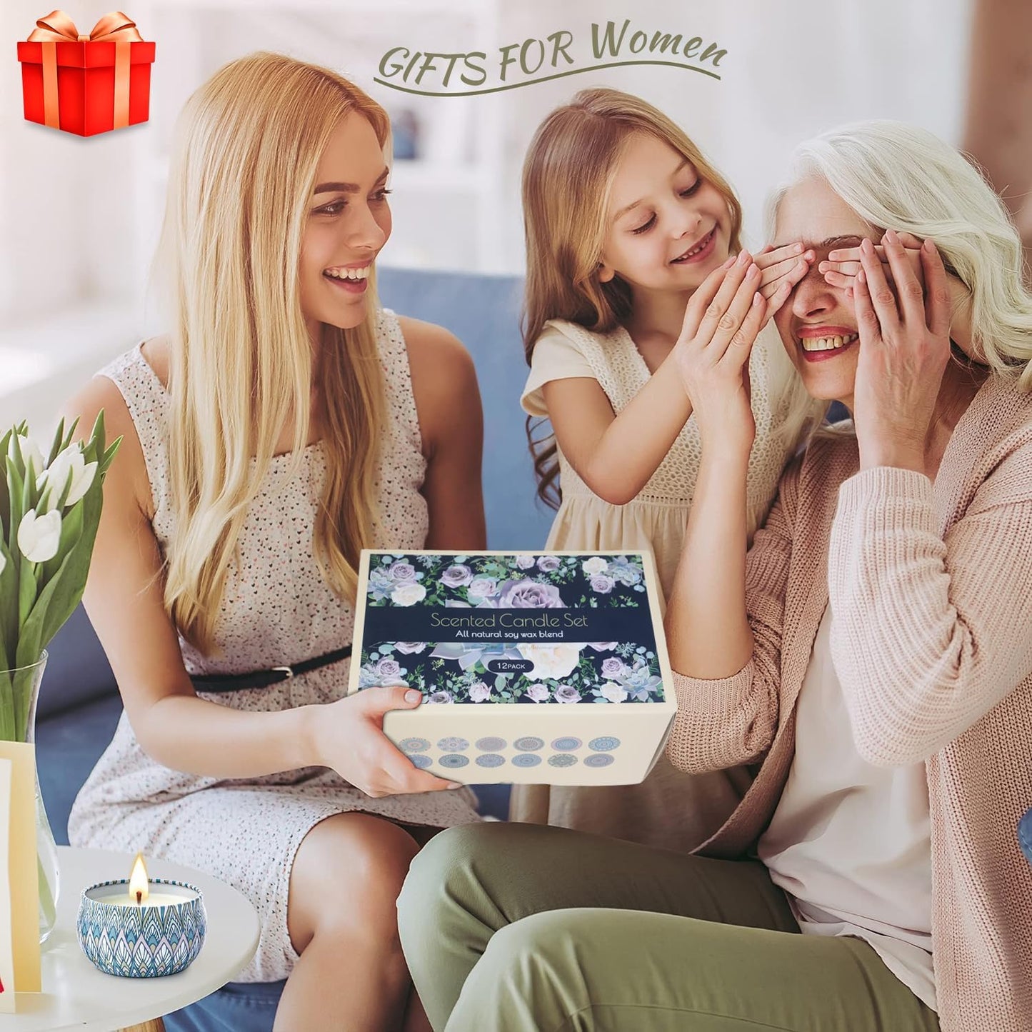 Candles, Scented Candles Gift Set for Women, 8 Pack Fruity Floral Soy Wax Aromatherapy Candles, Travel Tin Candles in Artist Gift Box, Birthday Gifts for Mom, Wife, Sister, Friend, Housewarming