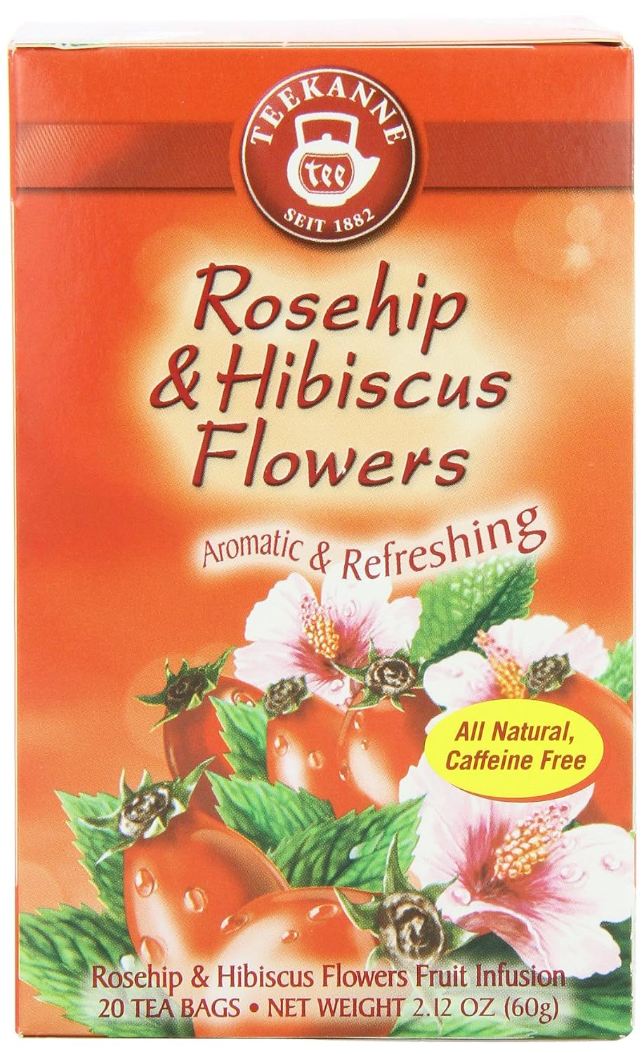 Teekanne Tea, Rose Hip & Hibiscus Flowers, 20 - Teabags, 2.12 Ounce, (Pack of 5)