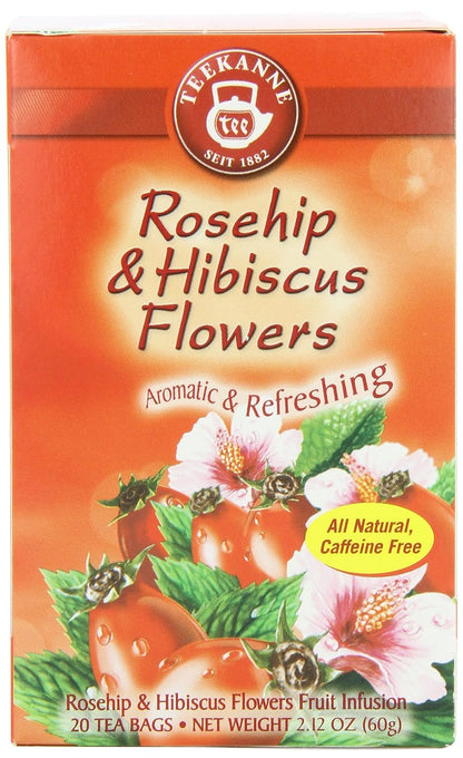 Teekanne Tea, Rose Hip & Hibiscus Flowers, 20 - Teabags, 2.12 Ounce, (Pack of 5)