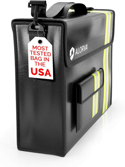 Upgraded Fireproof & Waterproof Document Bag – Lockable 17”x 12”x 5” with Wallet Protector - Reflective to Find Fast at Night – Shield Documents & Valuables from Fire & Water - Firefighter Designed