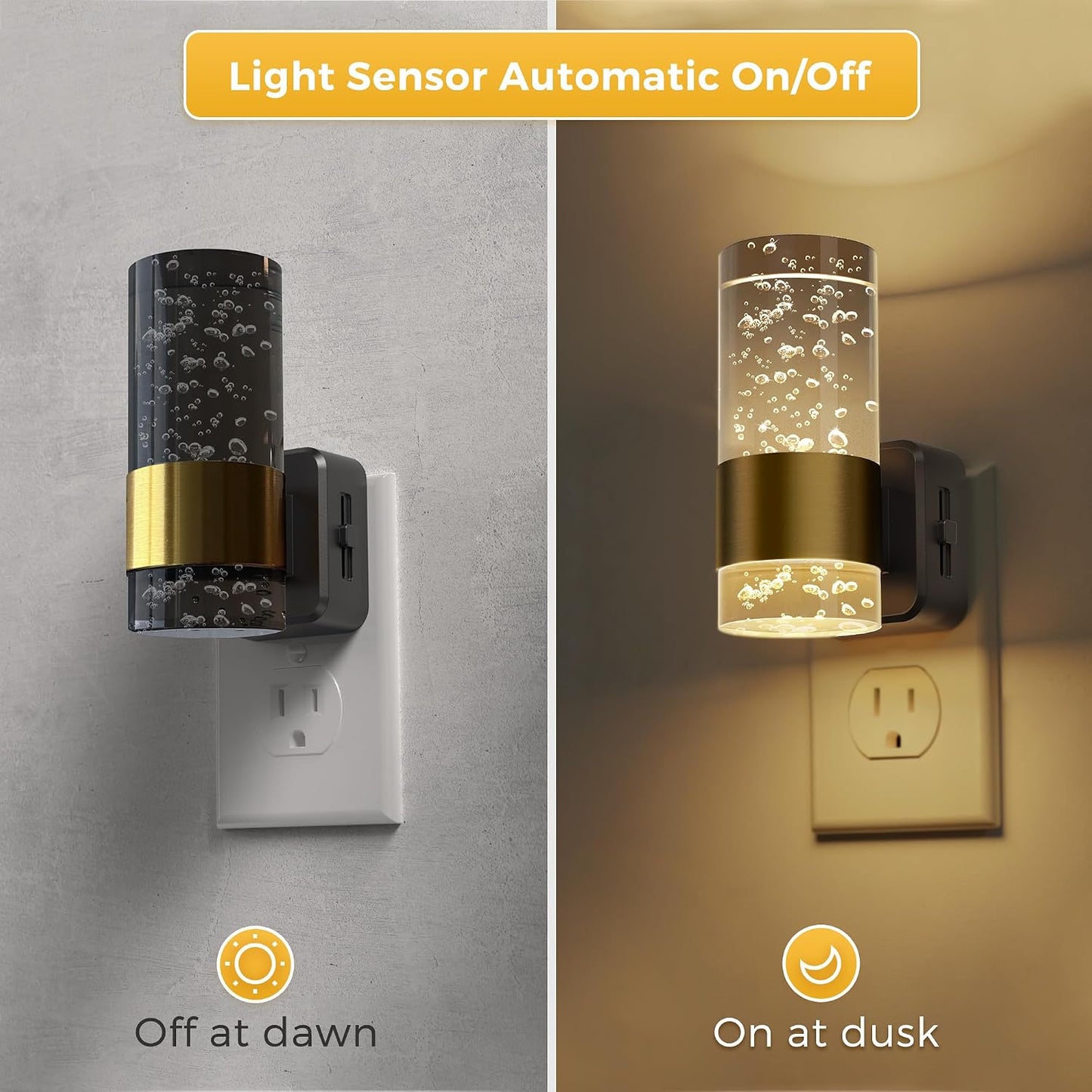 L LOHAS LED Night Lights Plug into wall, Amber Night Light with Adjustable Brightness, Plug in NightLight with Auto Light Sensor, Wall Sconce-Style Design Night Light for Bathroom,Hallway, 2 Pack