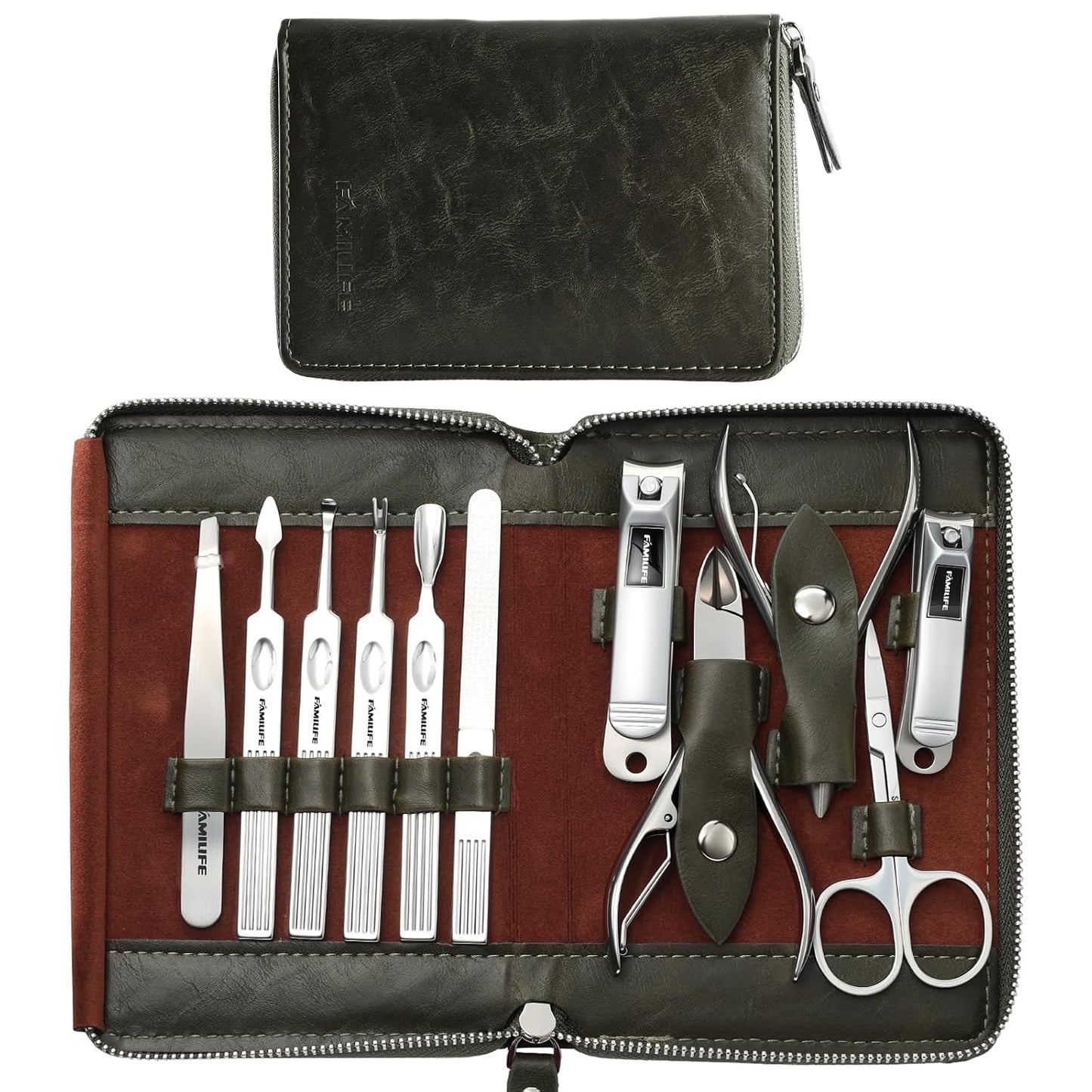 FAMILIFE Gifts for Women, Manicure Set Professional Manicure Kit 11 in 1 Nail Kit Nail Clippers Tools Stainless Steel with Rose Gold Leather Case Travel Sets
