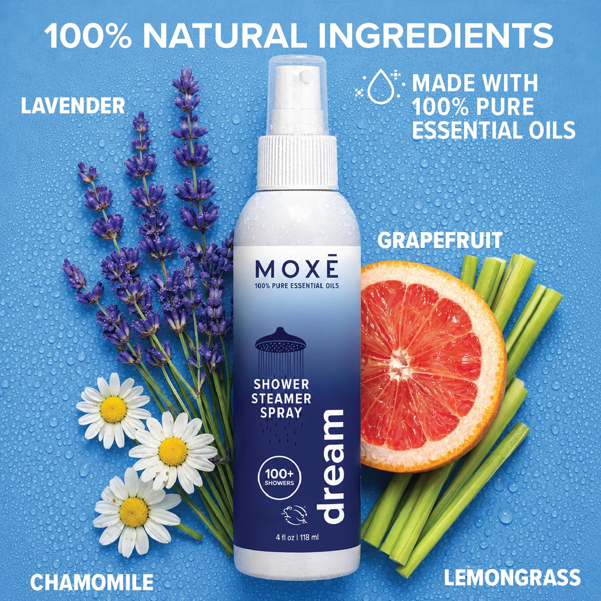 MOXĒ Eucalyptus Oil Shower Mist, Spa Steam Spray, Certified Natural 100% Essential Oils, Made in USA, Aromatherapy, Sinus Congestion Relief, Tension Relief, 4 Ounces