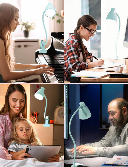 BOHON Desk Lamp with Clamp, Clip on Light, 5 Color 10 Brightness, Teal