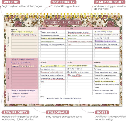 Weekly To Do List Notepad with 52 Undated Sheets（8.5"×11"）- Undated Weekly Planner Notepad for Office Desk Accessories and Supplies - Sunshine Petal