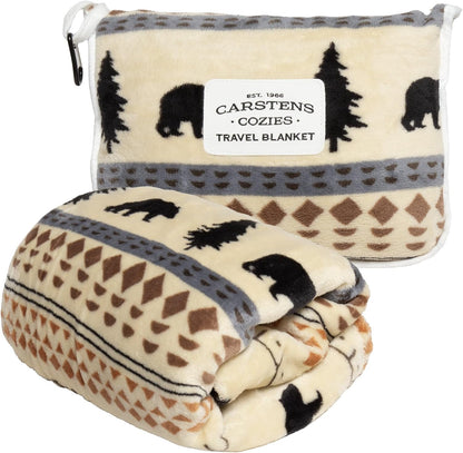 Carstens, Inc. Travel Blanket, Premium Compact 2-in-1 Airplane Blanket/Pillow, Open Sky Blue Aztec