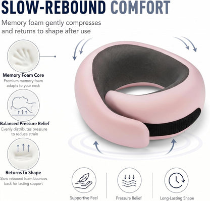 Travel Pillow, Memory Foam Neck Pillow with Ergonomic 360° Support, Travel Neck Pillow for Airplanes, Compact Design for Plane, Car & Office Travel Essentials, Max Black