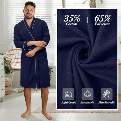 Cuffbow Cotton Robe for Women or Men Lightweight Waffle Knit Bathrobe Couple V Neck Spa Sleepwear(just 1 Set)