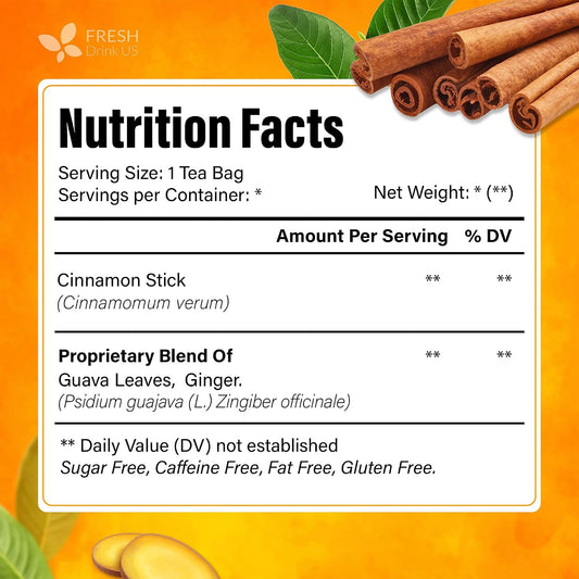 FreshDrinkUS, Premium Guava Vitality Tea | 75 Tea Bags | Guava Leaves, Cinnamon Stick & Ginger Herbal Tea – Caffeine Free Botanical Infusion – Warm & Aromatic Daily – 100% Natural Ingredients