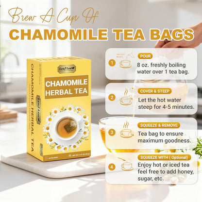 LeafLea Chamomile Herbal Tea Bags, Calm Evening Routine, 80 Count