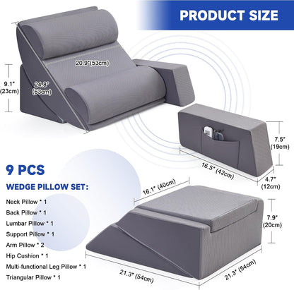 Yojoker 6pcs Orthopedic Bed Wedge Pillow Set for Sleeping, Post Surgery Foam for Body, Back and Leg Pain Relief Comfortable & Adjustable Support Pillows-Anti Snoring, Heartburn