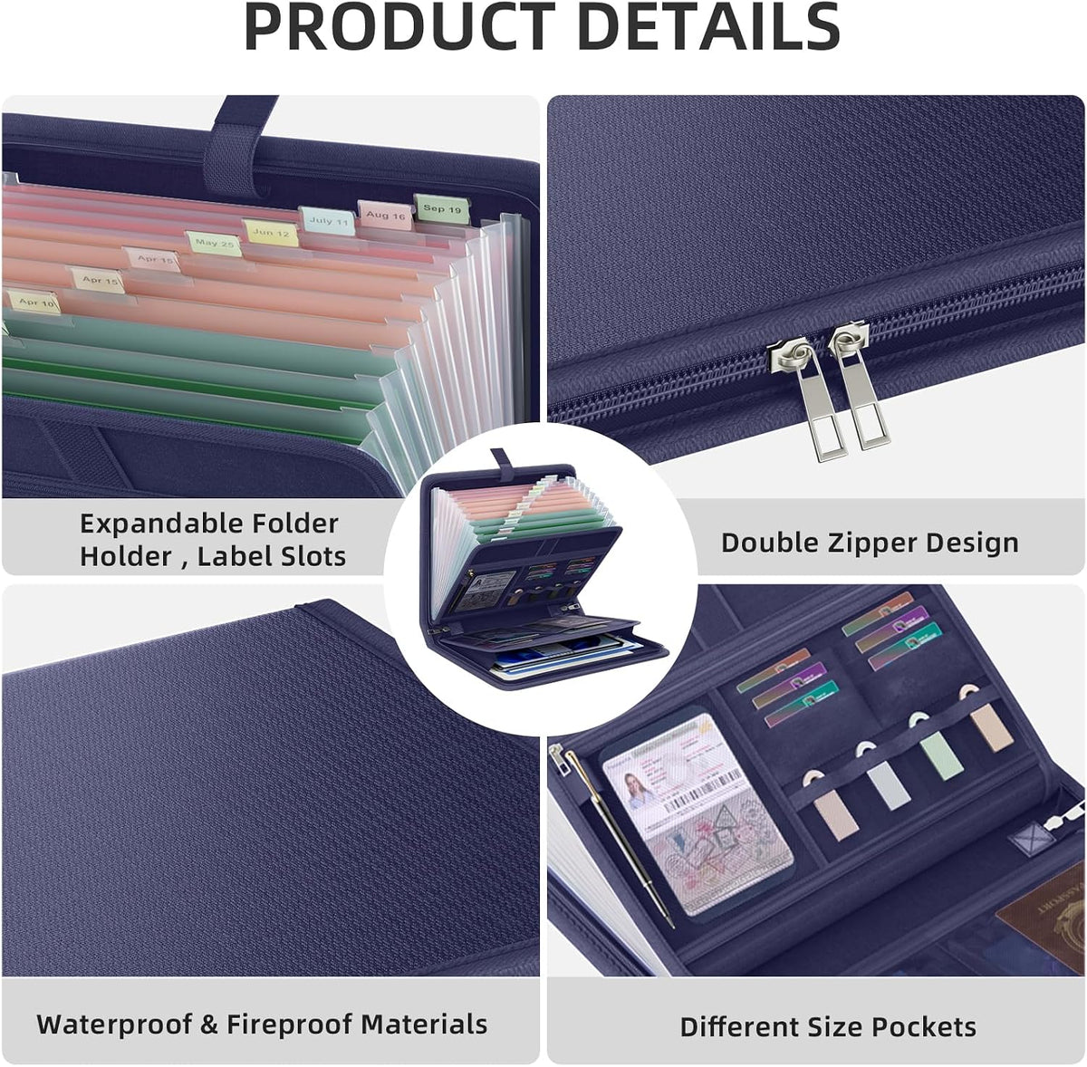 Fireproof Accordion File Organizer, Expanding File Folder with 13 Pockets