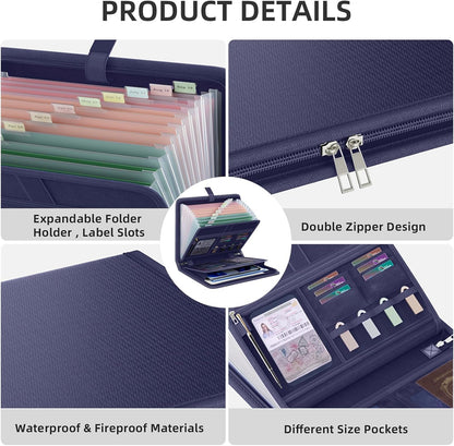 Fireproof Accordion File Organizer, Expanding File Folder with 13 Pockets
