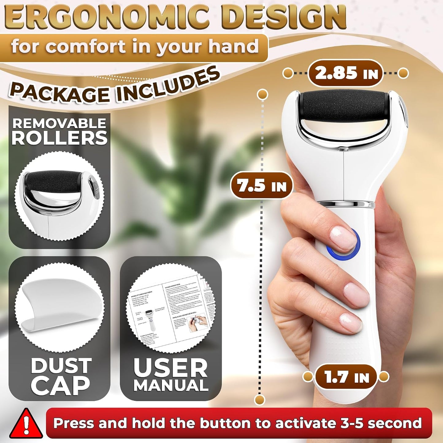 Electric Foot Callus Remover Tool for Dead Skin & Cracked Heels – Battery-Operated Foot Grinder with Replaceable Roller – Pedicure Tools for Feet & Toes – Smooth Feet at Home (Batteries Not Included)