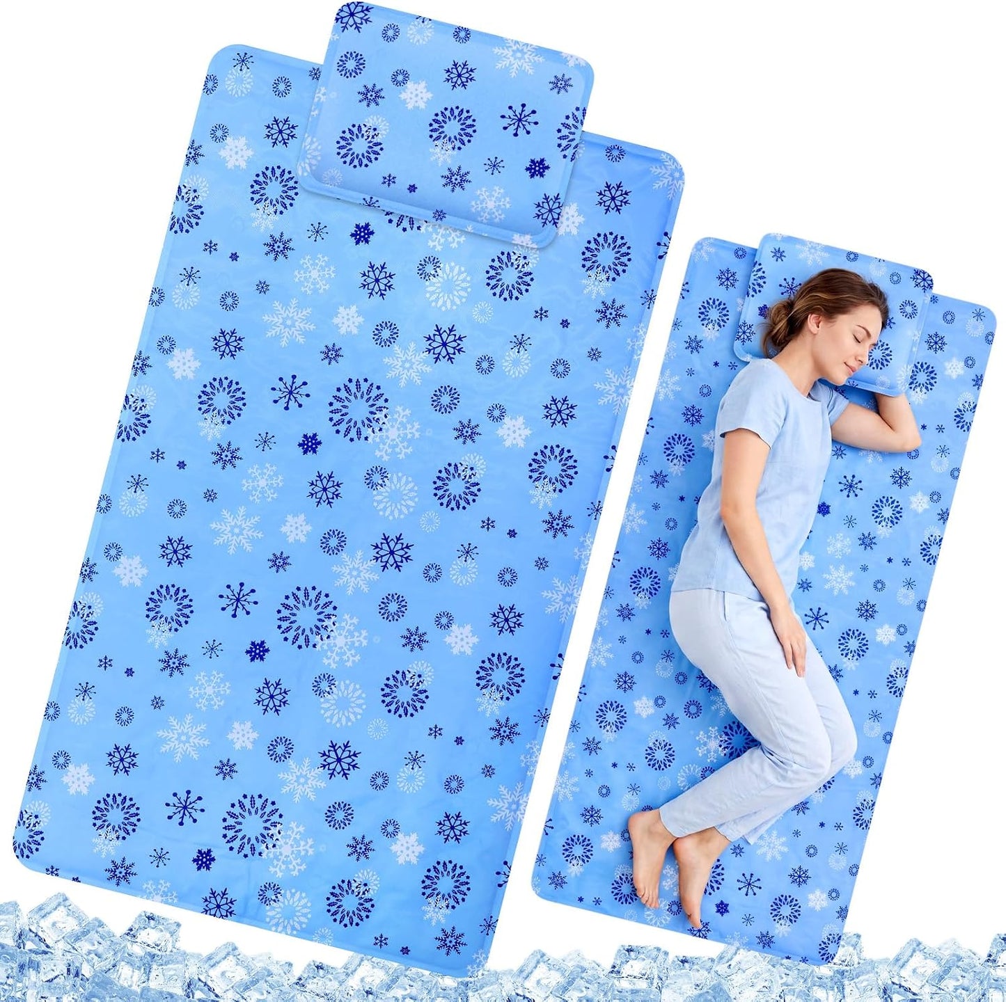 Novabright 2 Pcs Cooling Pad with Pillow Set Cold Mat Gel for Bed 47'' x 28'' Cooling Mattress Pad for Night Sweats, Hot Sleepers, Hot Flashes, Pain Relief, Summer Supplies(Simple,Sky Blue)