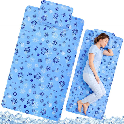 Novabright 2 Pcs Cooling Pad with Pillow Set Cold Mat Gel for Bed 47'' x 28'' Cooling Mattress Pad for Night Sweats, Hot Sleepers, Hot Flashes, Pain Relief, Summer Supplies(Simple,Sky Blue)