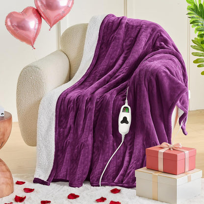 greenoak Heated Blanket Electric Throw 50"X60", Heating Blanket with 10 Heat Levels 1/2/4/6/8 Hours Auto-Off,Fleece Soft Sherpa Blanket,Gifts for Grandma Mom Seniors, Misty Grey