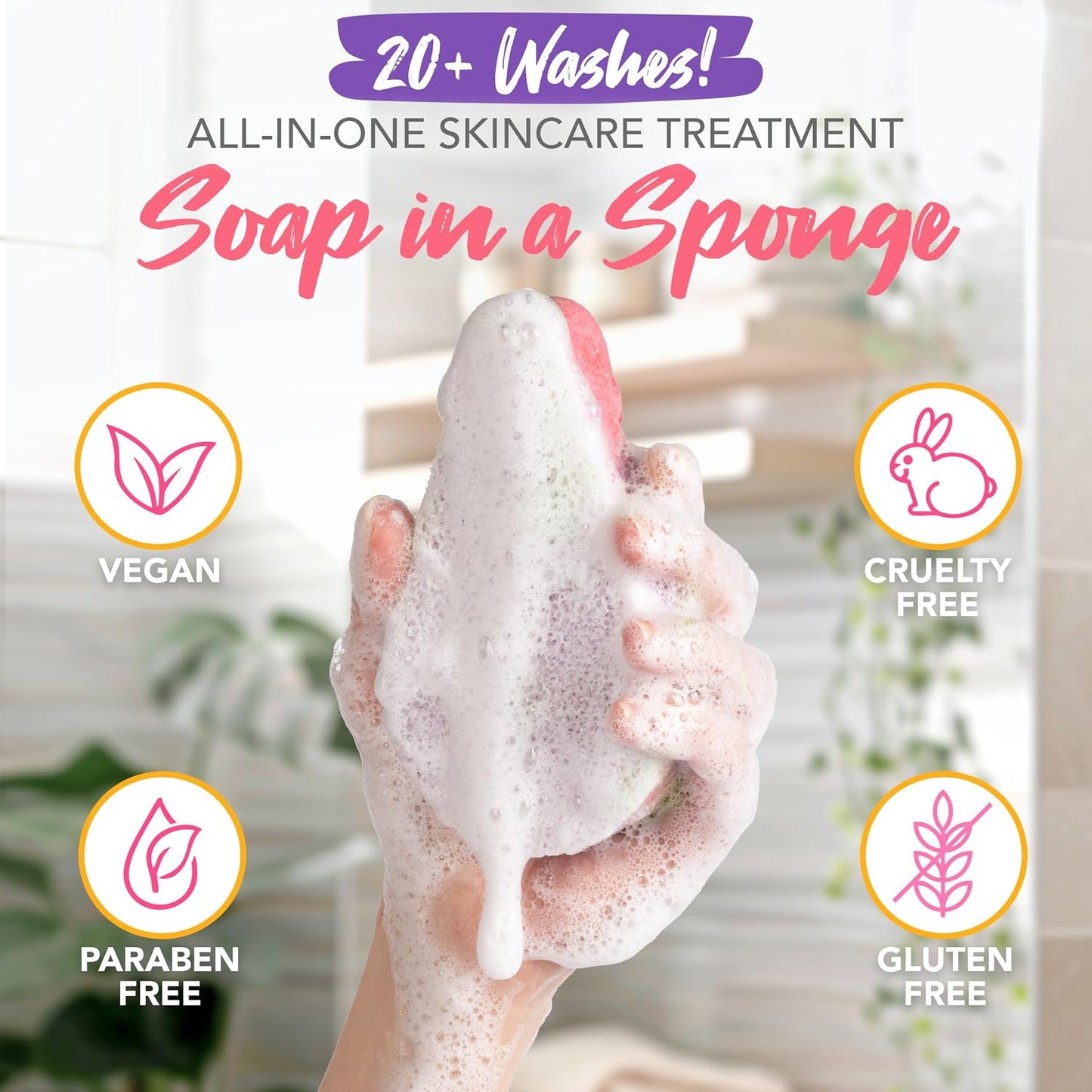 Spongeables Anti Cellulite Body Wash in a 20+ Wash Sponge, Citrus, 3 Count