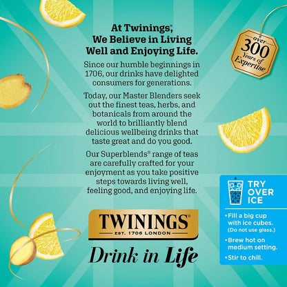 Twinings Probiotics+ Lemon & Ginger Herbal Tea K-Cup Pods for Keurig, 24 Count (Pack of 1), Supports Digestive Health, Naturally Caffeine-Free, Enjoy Hot or Iced