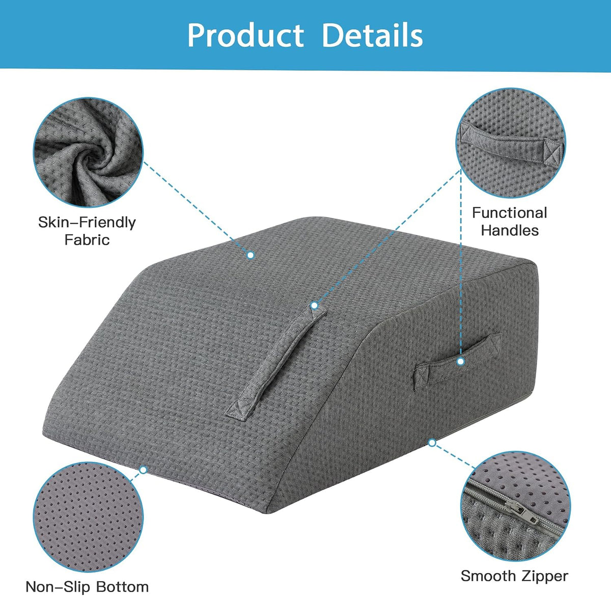 MEGCXIT Leg Pillow Elevation Blood Circulation, Leg Wedge for Elevation for Swelling, Leg Elevating Pillow for After Surgery, Memory Foam Foot Knee Pillow for Back Sleeping 23.6×16.8×8 Inch White/Grey