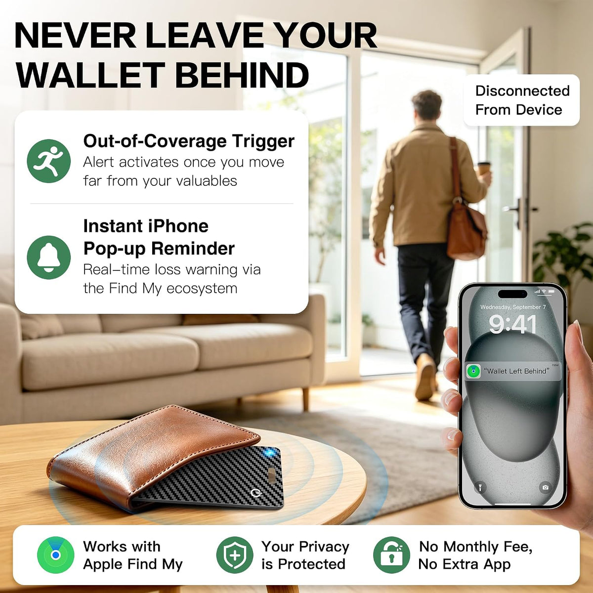 Wallet Tracker Card, Rechargeable, Works with Apple Find My