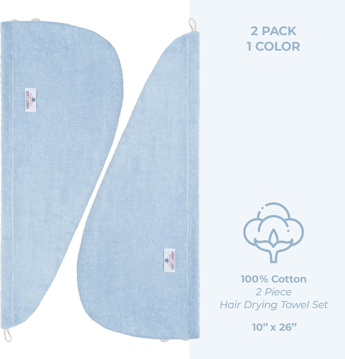 American Soft Linen 100% Cotton Hair Towels for Women, Head Towel Cap, Cotton Hair Turban Towel Wrap for Long Curly Anti Frizz Hair, Soft and Absorbent Cotton Hair Towels 2 Pack, White